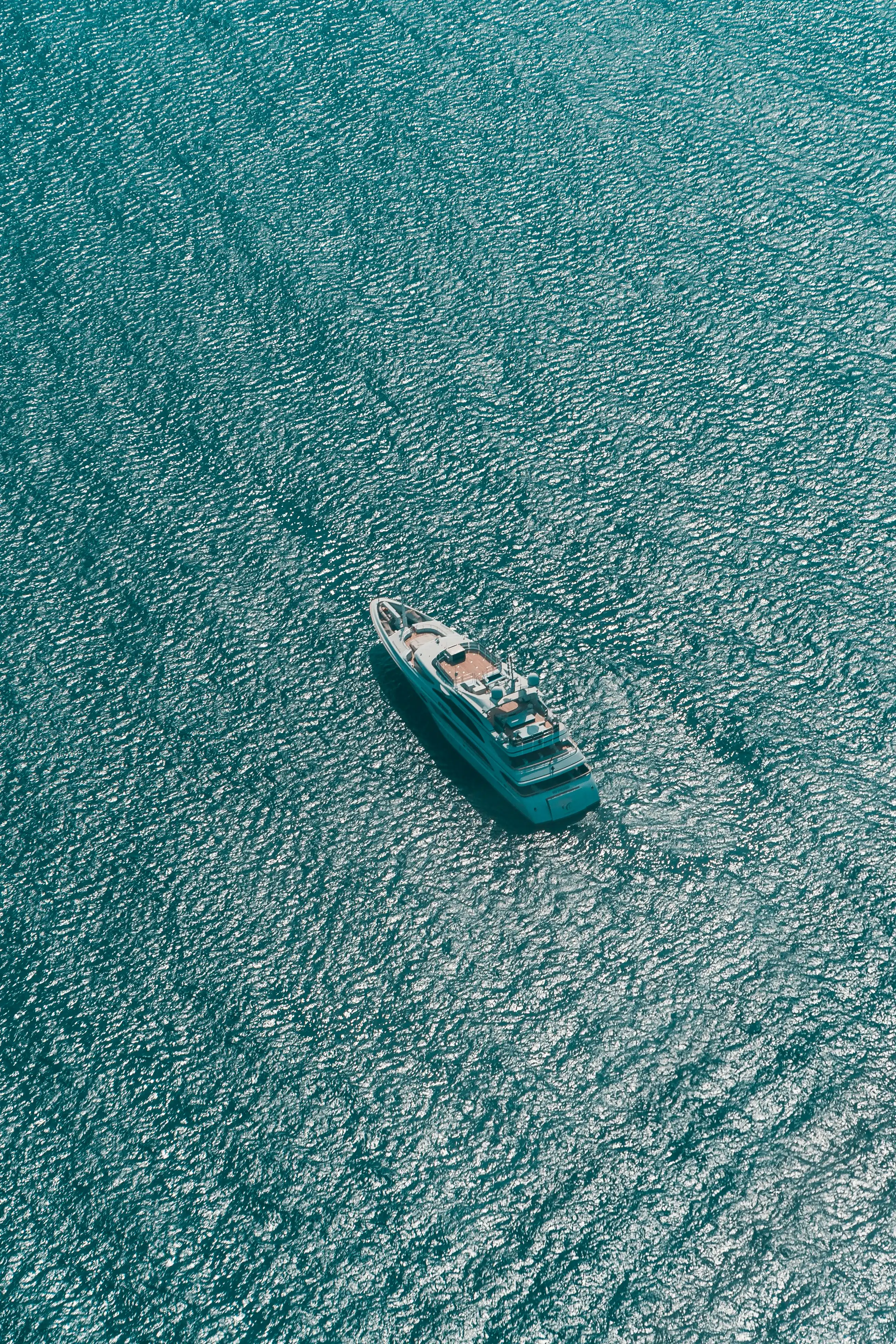 Aerial view of a superyacht off the coast of Dubai