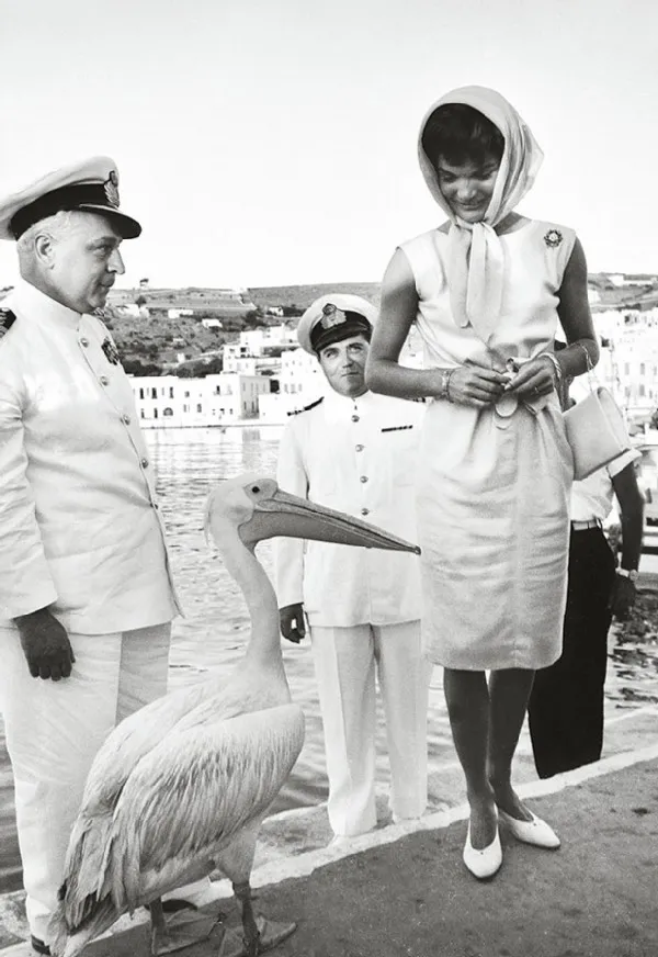 Petros The Pelican meeting Jackie Kennedy in Mykonos