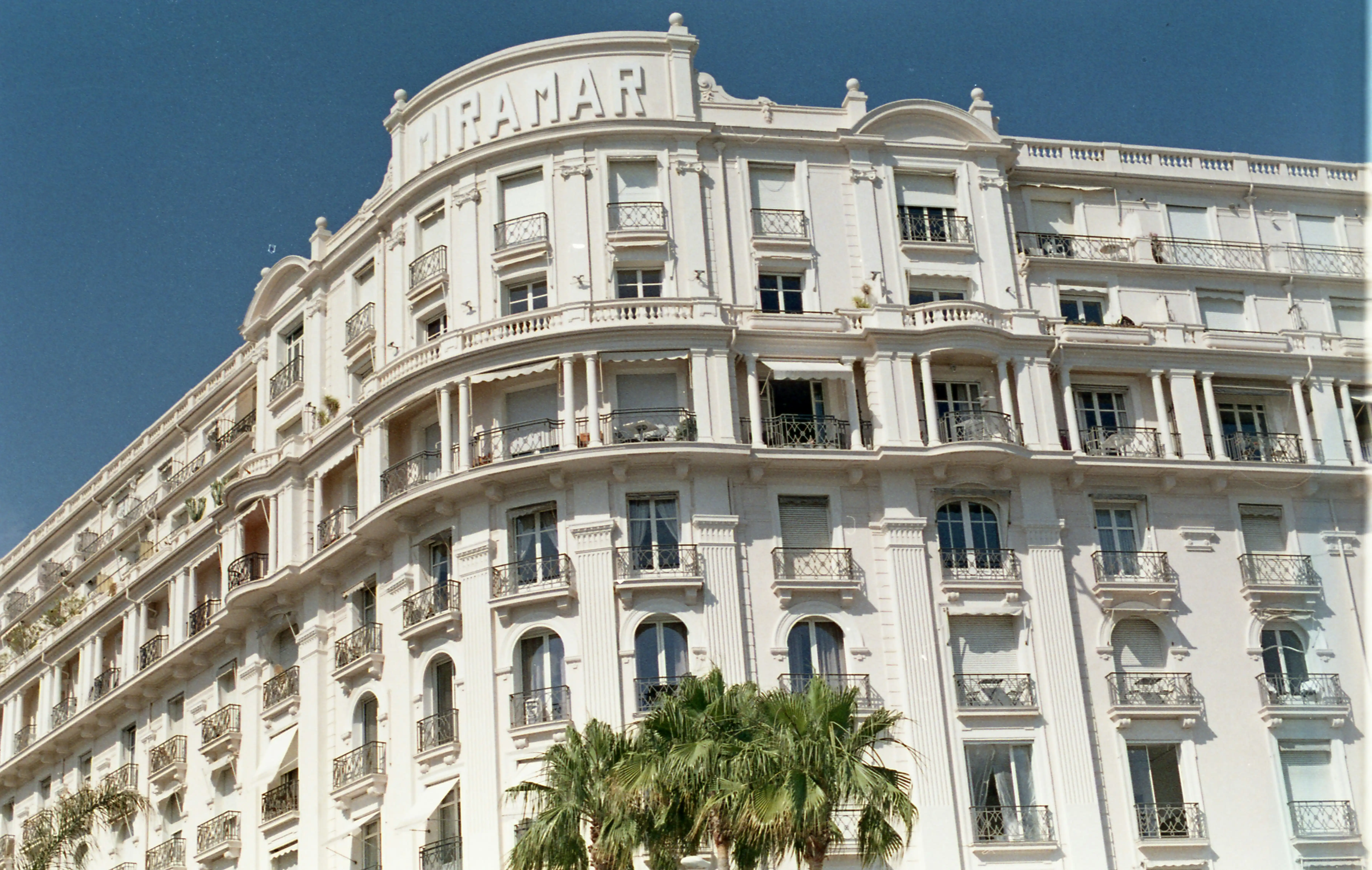 Exterior shot of hotel in Cannes with tree in the foreground